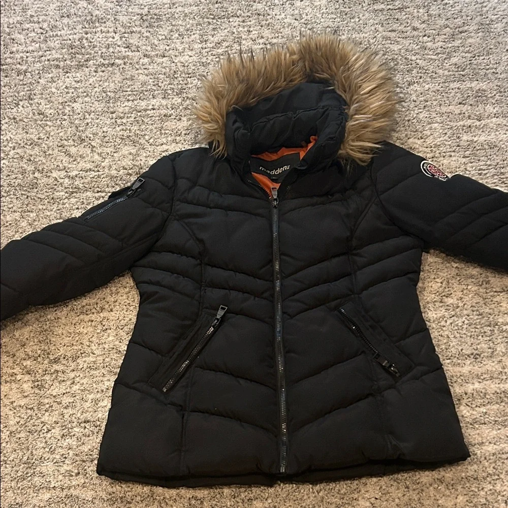 Madden Black Puffer Jacket with Faux Fur Hood size MM - Picture 4 of 16